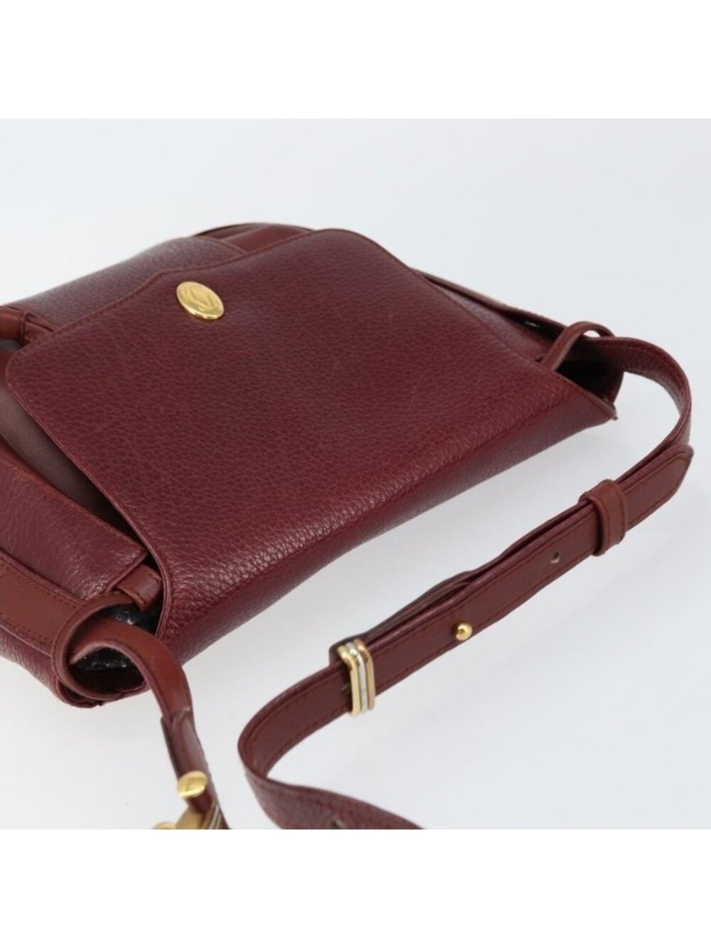 Authentic CARTIER Shoulder Bag Leather Bordeaux Gold - Picture 13 of 16